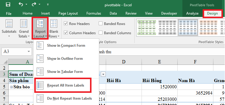 Sử dụng thành thạo Pivot Table thông qua ví dụ thực tế