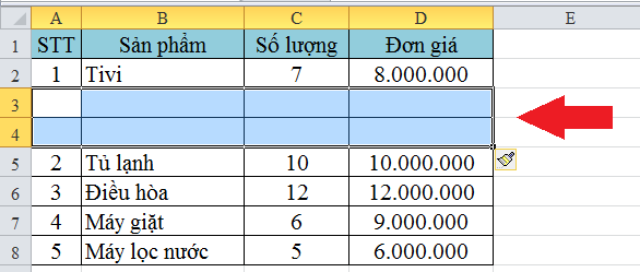 Hướng dẫn chèn 1 hay nhiều dòng trống trong Excel cực nhanh