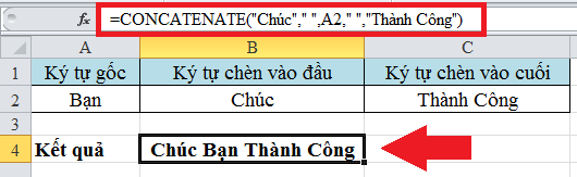 Cách chèn thêm ký tự vào đầu hoặc cuối chuỗi trong Excel