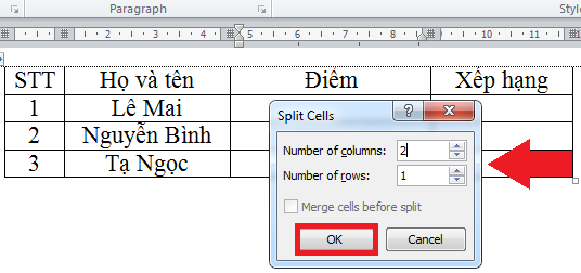 Cách tách ô và gộp ô rất đơn giản trong Microsoft Word