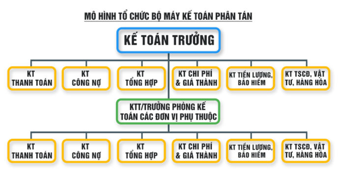 Sơ đồ minh họa tổ chức bộ máy kế toán phân tán - Nguồn: Tác giả tổng hợp